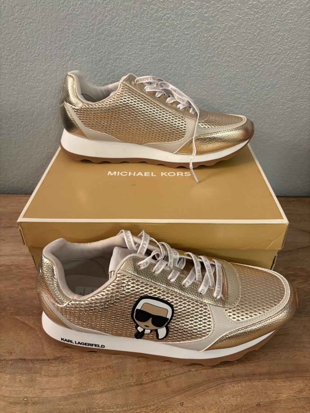 Karl Lagerfeld Gold Metallic Mesh Sneakers